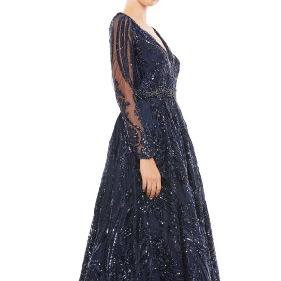 MAC DUGGAL 67113 LONG SLEEVE EMBELLISHED MIDNIGHT NAVY BALLGOWN sz 20 - Picture 4 of 4